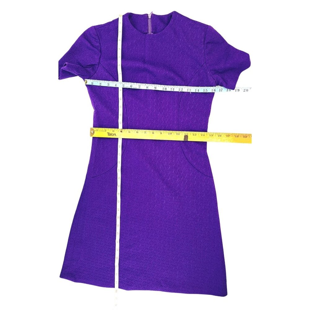 Vintage Handmade Purple Dress Textured Short Sleeve A-Line Polyester Size Small - Picture 8 of 8